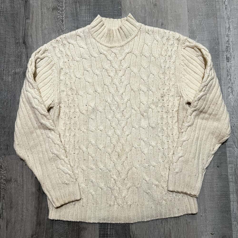 St Johns Bay Wool Blend Ivory Beige Cotton Blend Mens Cable Knit Sweater Sz M